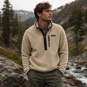 Patagonia Retro Pile Pullover Mens Medium El Cap Khaki 22810 Shearling Fleece
